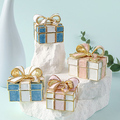 Square Bowknot Alloy Enamel with Crystal Rhinestone Jewelry Magnetic Storage Boxes CON-SP0001-32B-1