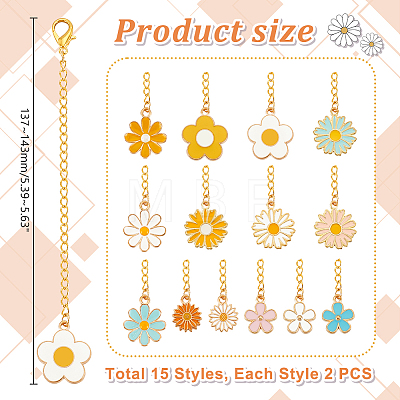 30Pcs 15 Style Flower Alloy Enamel Pendant Decorations HJEW-AB00578-1