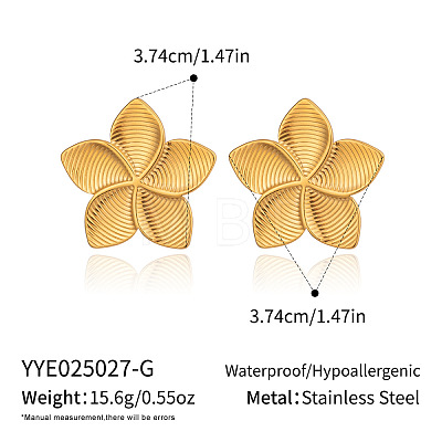 304 Stainless Steel Stripe Flower Stud Earrings BI3627-1-1