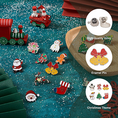 Yilisi 18Pcs 18 Style Christmas Bell & Tree & Sock & Snowman & Candy Cane Enamel Pin JEWB-YS0001-10-1