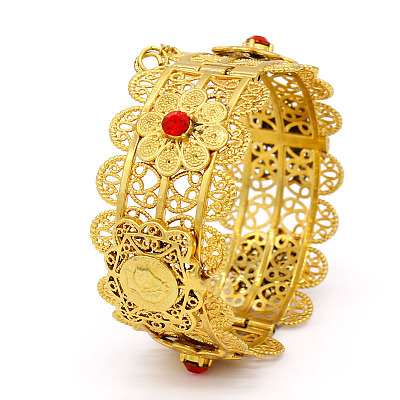 Middle Eastern Style Flower Pattern Zinc Alloy Rhinestone Bangles for Women FS-WG821E4-01-1