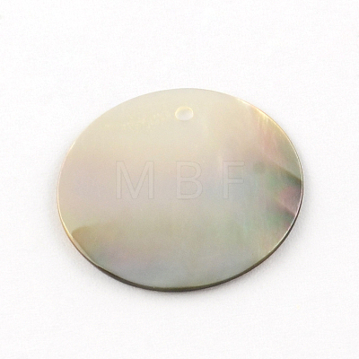 Flat Round Black Lip Shell Pendants X-SHEL-R009-32-1