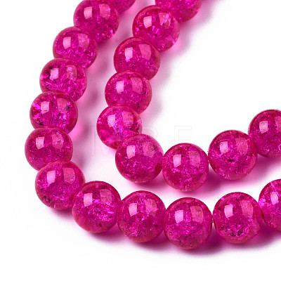 1Strand Fuchsia Transparent Crackle Glass Round Beads Strands X-CCG-Q001-10mm-08-1