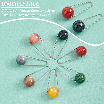 Unicraftale 14Pcs 7 Colors Imitation Gemstone Style Two Tone Acrylic Big Pendants STAS-UN0037-69-1