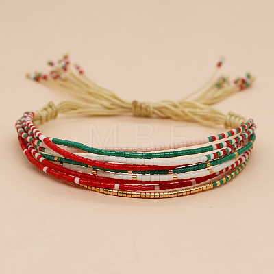 Bohemian Cylinder Glass Seed Beaded Multi-strand Braided Bead Bracelets GU1011-1-1