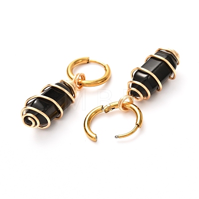Copper Wire Wrapped Natural Obsidian Dangle Earrings for Women EJEW-JE04628-05-1