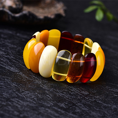Rectangle Natural Amber Stretch Bracelets for Women FIND-PW0021-03-1