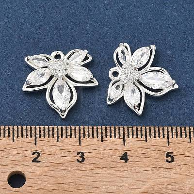 Brass Pave Clear Cubic Zirconia Flower Pendants KK-C168-23S-1