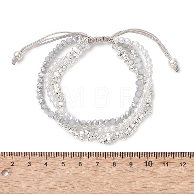 Electroplate Glass & Synthetic Non-magnetic Hematite & Acrylic Pearl Beads Multi-strand Braided Bead Bracelets BJEW-JB13772-1