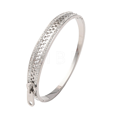 304 Stainless Steel Hinged Rhinestone Bangles for Women BJEW-K307-02P-1