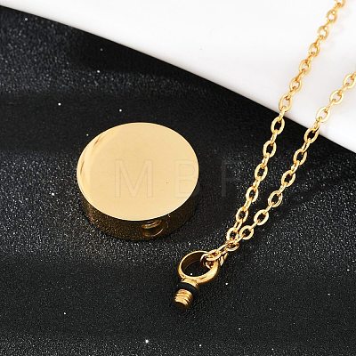 304 Stainless Steel Flat Round Pendant Pet Urn Ashes Necklaces NJEW-S455-01G-1