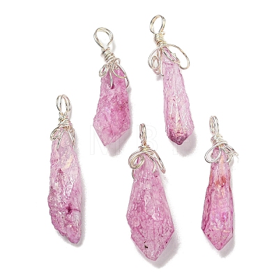 Electroplated Platinum Palted Copper Wire Wrapped Natural Quartz Crystal Pendants G-L133-07F-1