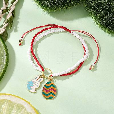 Easter Glass Seed Beads Braided Bead Bracelets BJEW-MZ00150-01-1