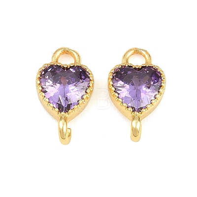 Brass Pave Cubic Zirconia Heart Links Connector Charms KK-K340-49G-1