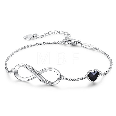 Infinity & Heart 925 Sterling Silver Pave Cubic Zirconia Link Bracelets FS-WGF63DC-05-1