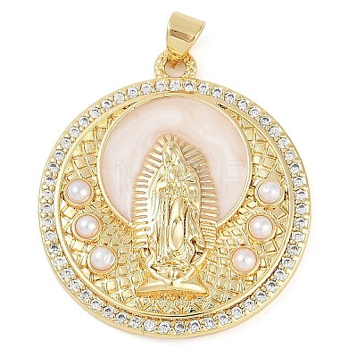 Rack Plating Brass Micro Pave Clear Cubic Zirconia Pendants KK-P287-36C-G-1