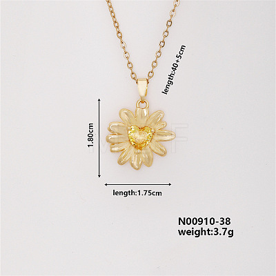 Shiny Sunflower Brass Micro Pave Cubic Zirconia Pendant Necklace for Women SR9149-1-1