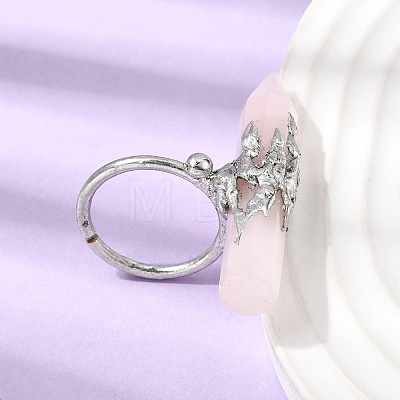Natural Rose Quartz & Brass Cuff Rings for Women RJEW-G374-01P-10-1