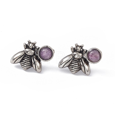 Natural Amethyst Bee Stud Earrings EJEW-C016-01AS-06-1