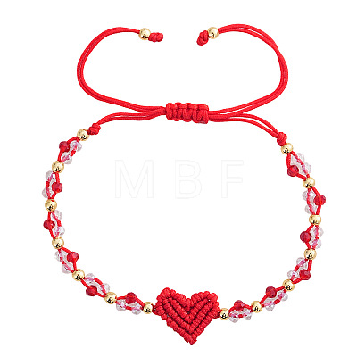 Valentine's Day Round Brass & Glass Beads Braided Bead Bracelets XT1729-1-1