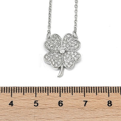 Brass Micro Pave Clear Cubic Zirconia Clover Pendants Necklaces NJEW-K280-02P-1