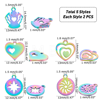 Unicraftale 10Pcs 5 Style 201 Stainless Steel Charms STAS-UN0020-42M-1