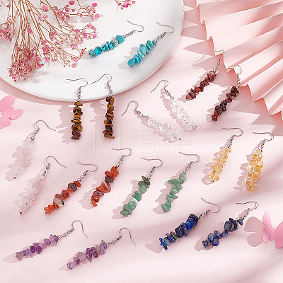 ANATTASOUL 10 Pairs 10 Style Natural & Synthetic Mixed Gemstone Chips Beaded Dangle Earrings for Women EJEW-AN0002-08-1