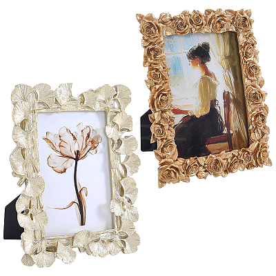 2Pcs 2 Styles Retro Resin Photo Frame Stand DJEW-WR0001-24-1