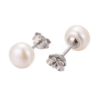 Pearl Ball Stud Earrings X-EJEW-Q701-01A-1