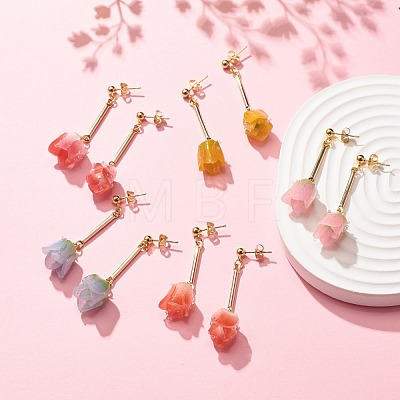 Acrylic 3D Flower Dangle Stud Earrings EJEW-JE04935-1