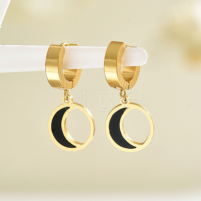 Elegant Stainless Steel Moon Hoop Earrings XZ5381-2-1