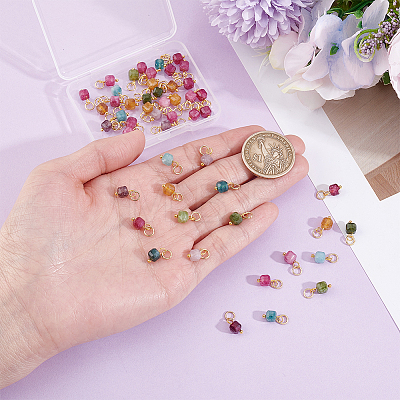 50Pcs Natural Colorful Tourmaline Faceted Table Cut Cube Charms G-HY0002-05-1