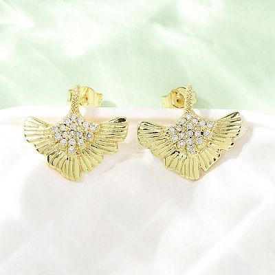 Brass Micro Pave Clear Cubic Zirconia Stud Earrings EJEW-D351-10G-1