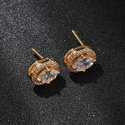 Brass Micro Pave Cubic Zirconia Stud Earrings for Women EJEW-F418-12G-1
