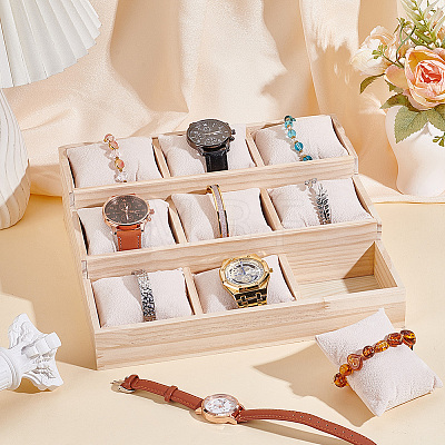 3-Tier 9 Grids Wood Bracelet Display Stands BDIS-WH0003-33A-1