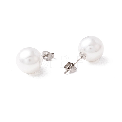 6 Pair Shell Pearl Round Ball Stud Earrings EJEW-A067-18B-P-1
