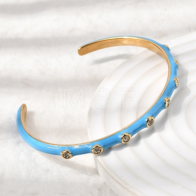 304 Stainless Steel Enamel Cuff Bangles for Women BJEW-D408-10G-1