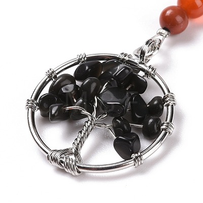 Gemstone and Natural Obsidian Chakra Keychain KEYC-P037-A07-1