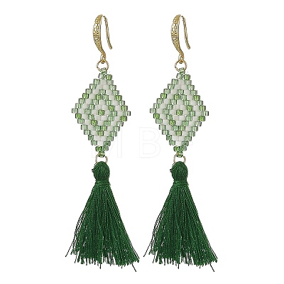 Glass Seed Beads & Brass Dangle Earrings for Women EJEW-MZ00800-01-1