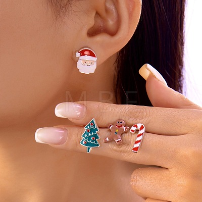 Christmas Theme Alloy Enamel Stud Earrings LS-EJEW-B068-02KCGG-01-1