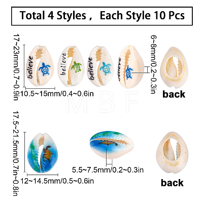 40Pcs 2 Style Printed Cowrie Shell Beads SHEL-SC0001-21-1