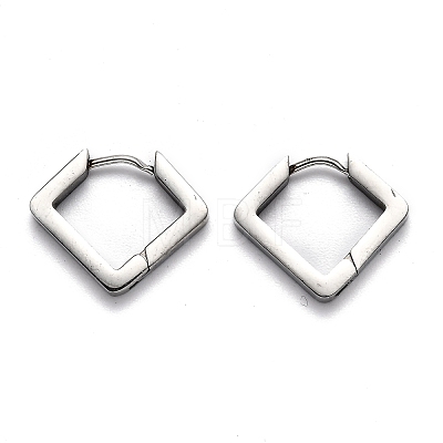 304 Stainless Steel Rhombus Huggie Hoop Earrings STAS-J033-08P-1