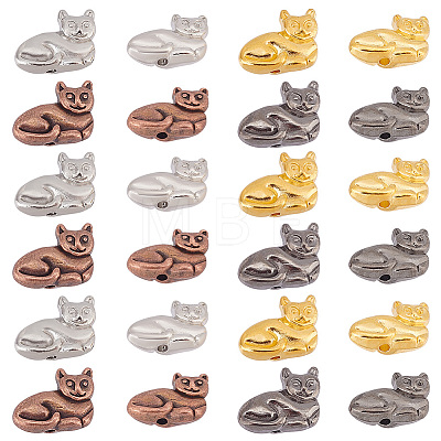   80Pcs 4 Colors Tibetan Style Alloy Kitten Beads TIBEB-PH0005-15-1