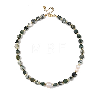 Natural Tree Agate Nuggets & Freshwater Pearl Potato Beaded Necklaces for Women NJEW-JN06488-1