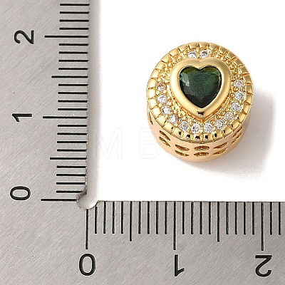 Flat Round with Heart Pattern Rack Plating Brass Micro Pave Cubic Zirconia European Beads KK-G511-01G-1