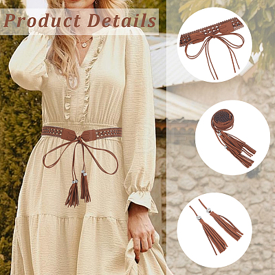 2Pcs 2 Colors Bohemian Imitation Leather Tassel Wrap Chain Belts AJEW-CL0003-47B-1
