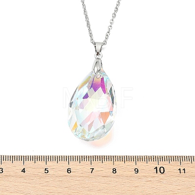 Clear AB Faceted Glass Teardrop Pendant 304 Stainless Steel Cable Chain Necklaces NJEW-JN06177-1