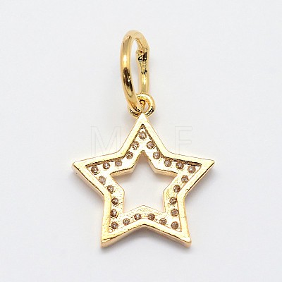 CZ Brass Micro Pave Cubic Zirconia Five-Pointed Star Charms ZIRC-L018-07G-1