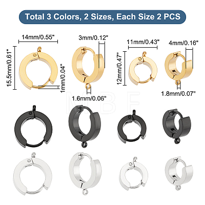 Unicraftale 12Pcs 6 Style 304 Stainless Steel Hoop Earrings Findings STAS-UN0043-23-1