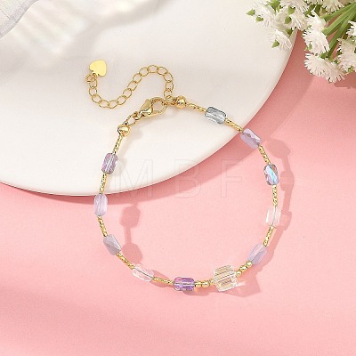 Gradient Color Electroplate Glass and Brass Tube Beaded Bracelets BJEW-JB14501-1